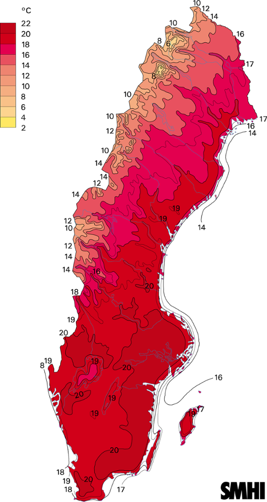 Normalkarta dygnets maximitemperatur medelvärde 1961-1990 juni