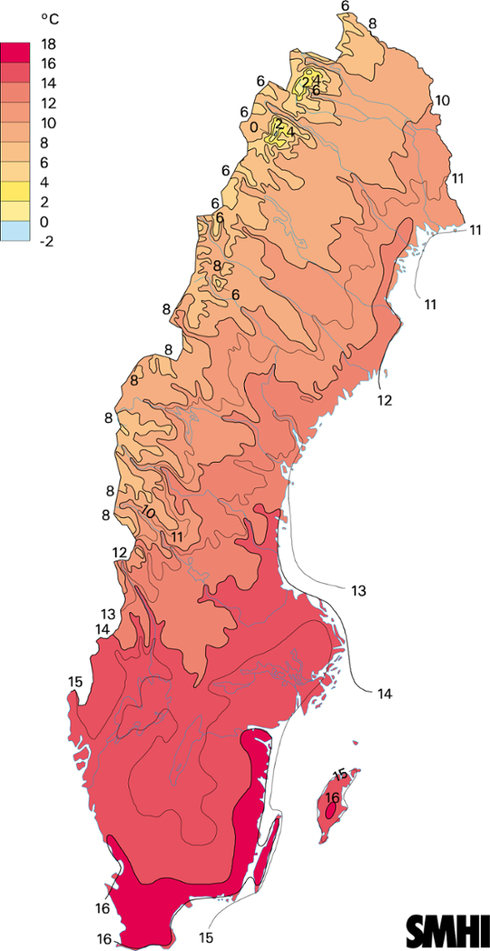 Normalkarta dygnets maximitemperatur medelvärde 1961-1990 september