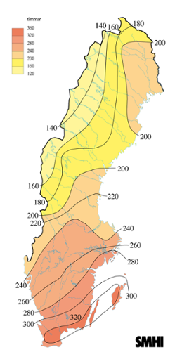 Karta med soltimmar under april 2009