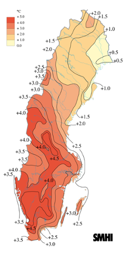 Medeltemperaturens avvikelse från det normala i april 2009