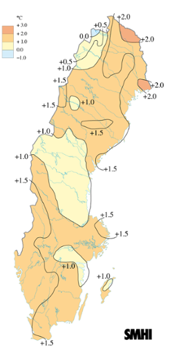 Karta över temperaturavvikelse mars 2009