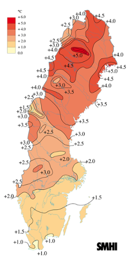 Medeltemperaturens avvikelse från det normala i januari 2009
