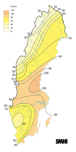 Karta med soltimmar under februari 2008