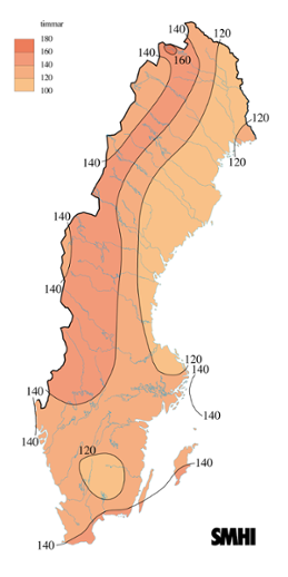 Karta med soltimmar under mars 2008