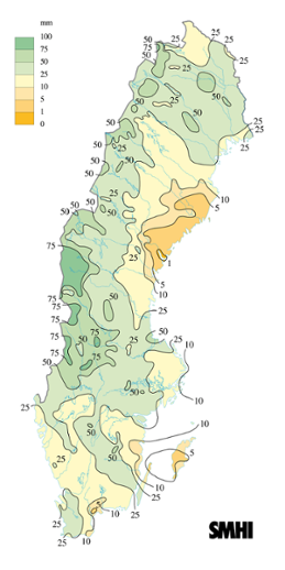 Karta över nederbörd i maj 2008