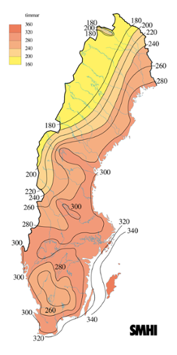Karta med soltimmar under juni 2008