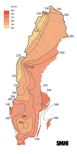 Karta med soltimmar under juli 2008