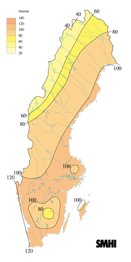 Karta med soltimmar under oktober 2008