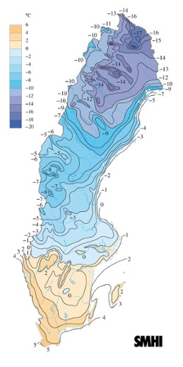 Karta över medeltemperaturen i januari 2007