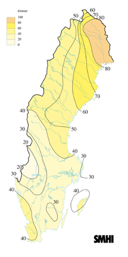 Karta med soltimmar under februari 2007