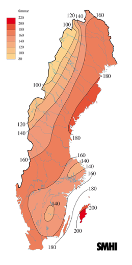 Karta med soltimmar under mars 2007