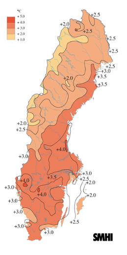 Medeltemperaturens avvikelse från det normala i april 2007