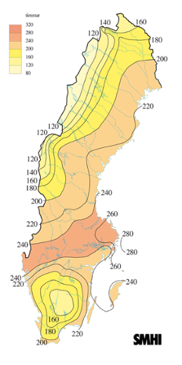 Karta med soltimmar under augusti 2007