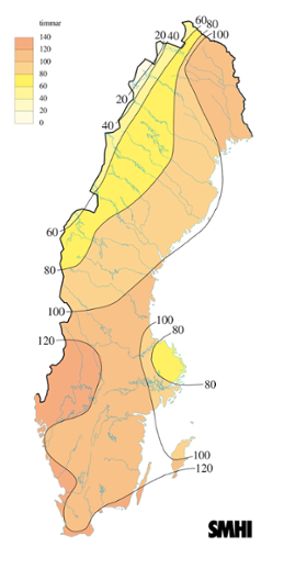 Karta med soltimmar under oktober 2007