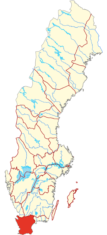 Skåne markerat på Sverigekarta