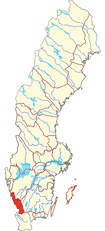 Halland markerat på Sverigekarta