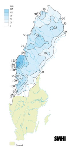 Snötäckets beräknade vattenvärde 20 december