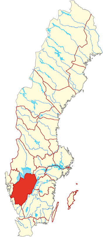 Västergötland markerat på Sverigekarta