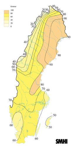 Karta med soltimmar under februari 2006