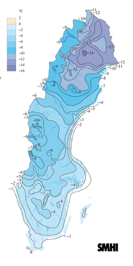 Karta över medeltemperaturen i februari 2006