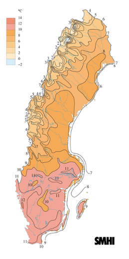 Karta över medeltemperaturen i maj 2006