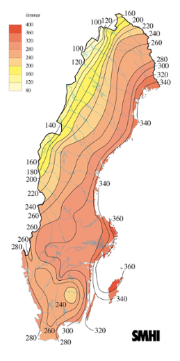 Karta med soltimmar under juni 2006