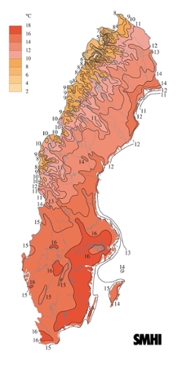 Karta över medeltemperaturen i juni 2006