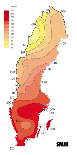 Karta med soltimmar under september 2006