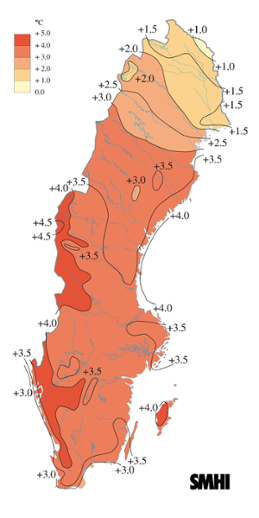 Medeltemperaturens avvikelse från det normala i september 2006