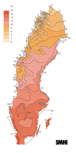 Karta över medeltemperaturen i september 2006