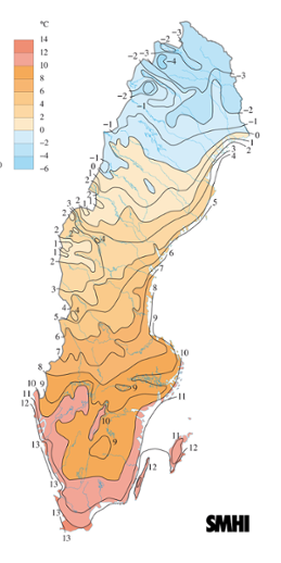 Karta över medeltemperaturen i oktober 2006