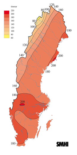 Karta med soltimmar under mars 2005