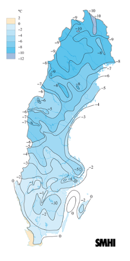 Karta över medeltemperaturen i mars 2005