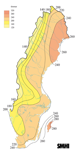 Karta med soltimmar under maj 2005