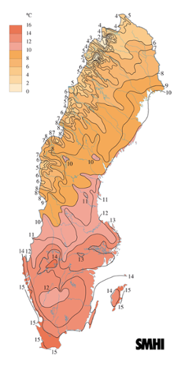 Karta över medeltemperaturen i september 2005