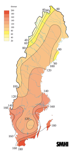 Karta med soltimmar under oktober 2005