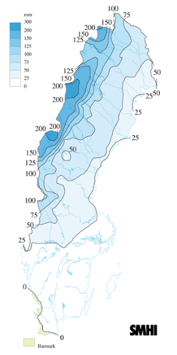 Snötäckets beräknade vattenvärde 20 januari 2004