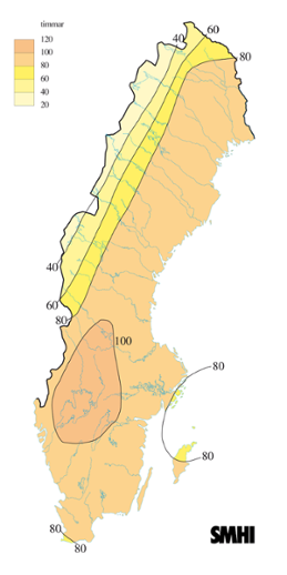 Karta med soltimmar under februari 2004