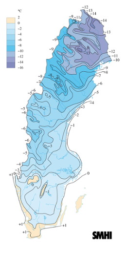 Karta över medeltemperaturen i februari 2004