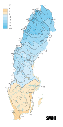 Karta över medeltemperaturen i mars 2004