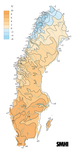 Karta över medeltemperaturen i april 2004