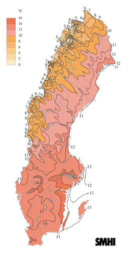 Karta över medeltemperaturen i juni 2004
