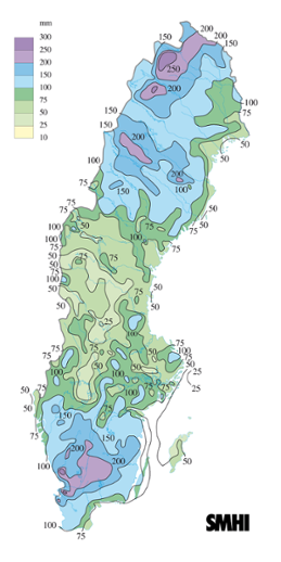 Karta över nederbörd i juli 2004