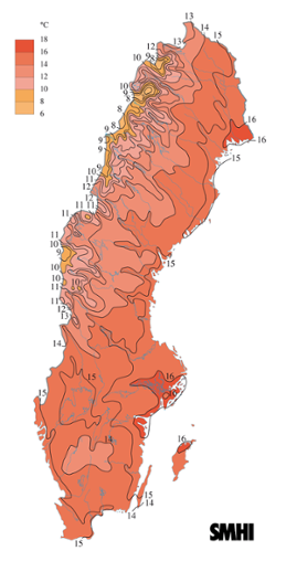 Karta över medeltemperaturen i juli 2004