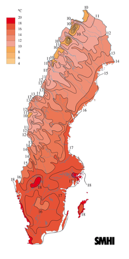 Karta över medeltemperaturen i augusti 2004