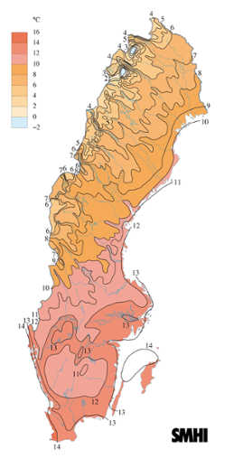 Karta över medeltemperaturen i september 2004