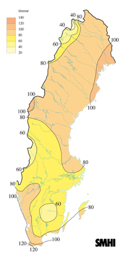 Karta med soltimmar under oktober 2004
