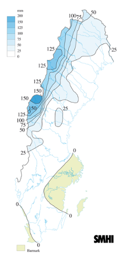 Snötäckets beräknade vattenvärde 20 december 2004