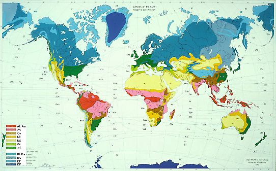 Världskarta med klimatzoner enligt Köppens system