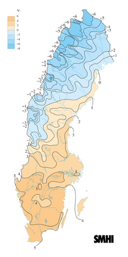 Karta över medeltemperaturen i mars 2014